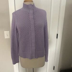 T by Talbots Lavender Women's Sweater open weave. Large petite. Cardigan Preppy